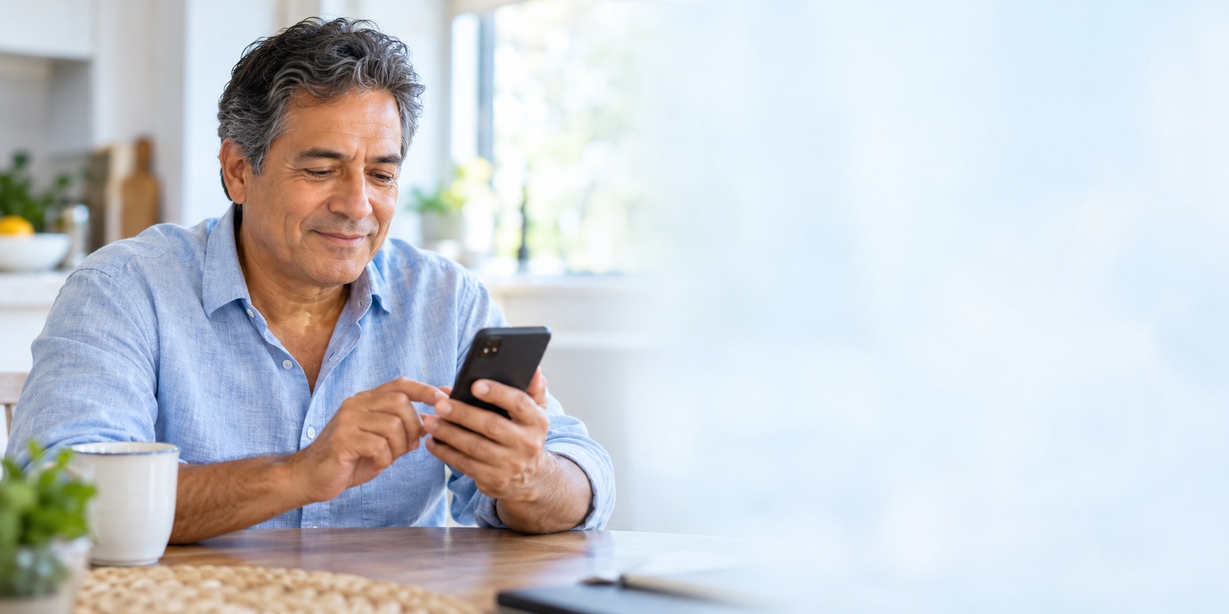 Adult man reading his phone